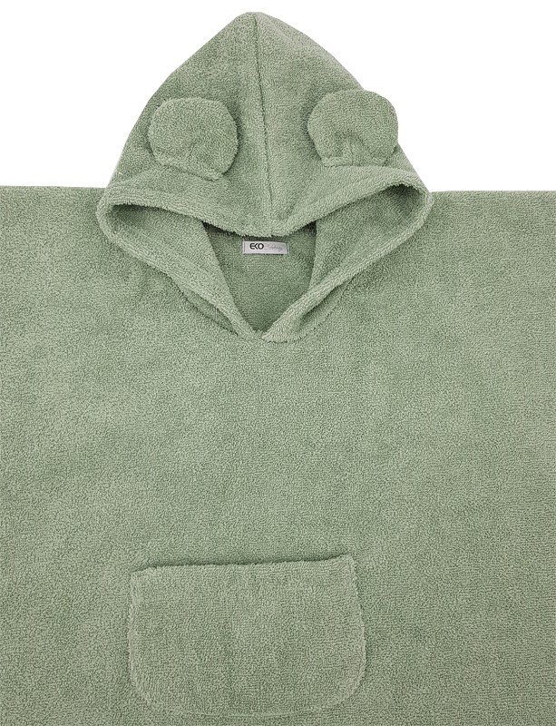 EKO Poncho bawełniane z kapturem i uszkami Olive green 75x120 cm - obrazek 5