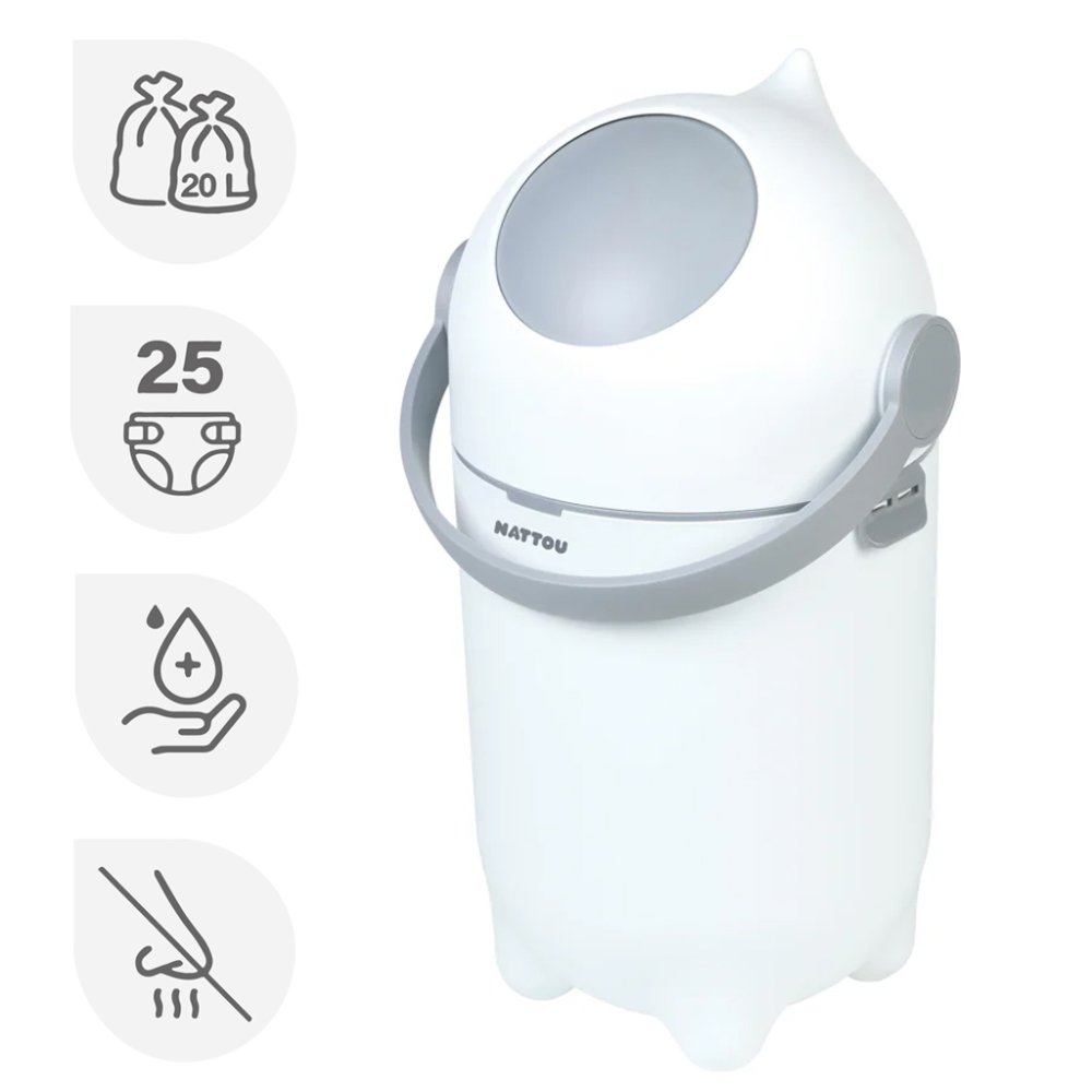 NATTOU Poubelle à couches Dropy White 27 cm, 20l