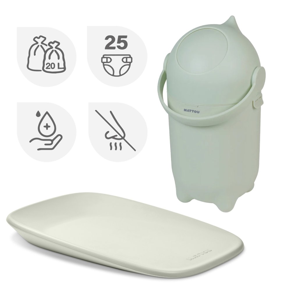 NATTOU Koš na pleny Dropy a přebalovací podložka Softy Green 50×70 cm