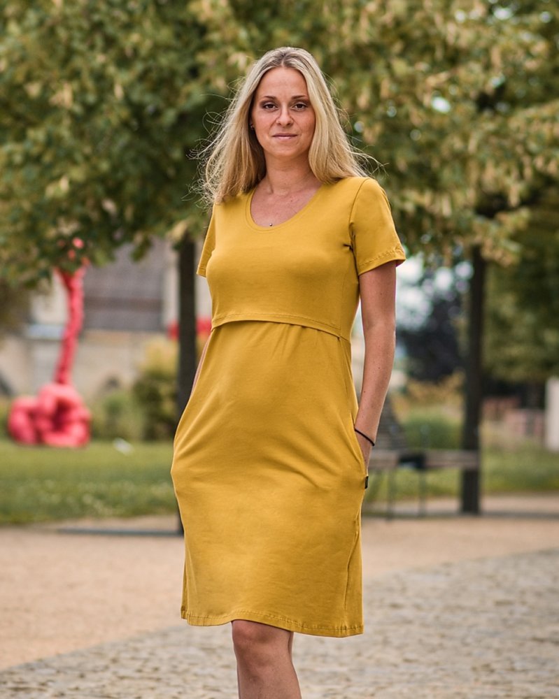 Robe d'allaitement à poches Tea, manches courtes, couleur moutarde L/XL