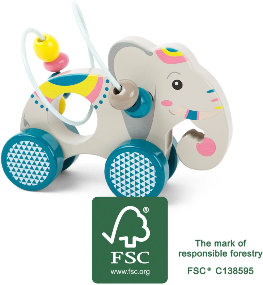 small foot Wooden Elephant on Wheels Jungle