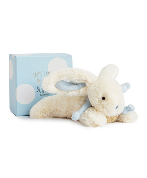 Coffret cadeau Doudou - Lapin en peluche bleu 20 cm