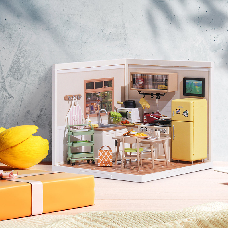 RoboTime 3D dřevěná skládačka Miniatura domečku Kuchyňka Happy Meals (obrázek 7)