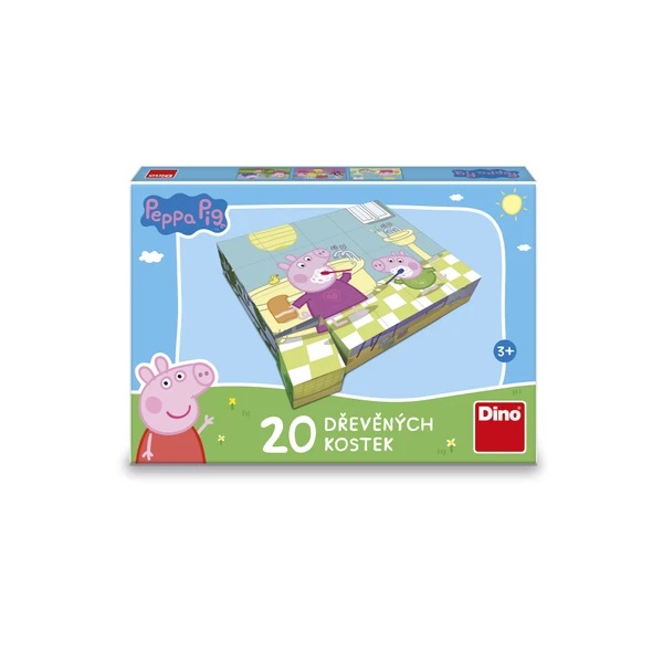 Dino Dřevěné obrázkové kostky Peppa pig Veselý den 20 kostek (obrázek 4)