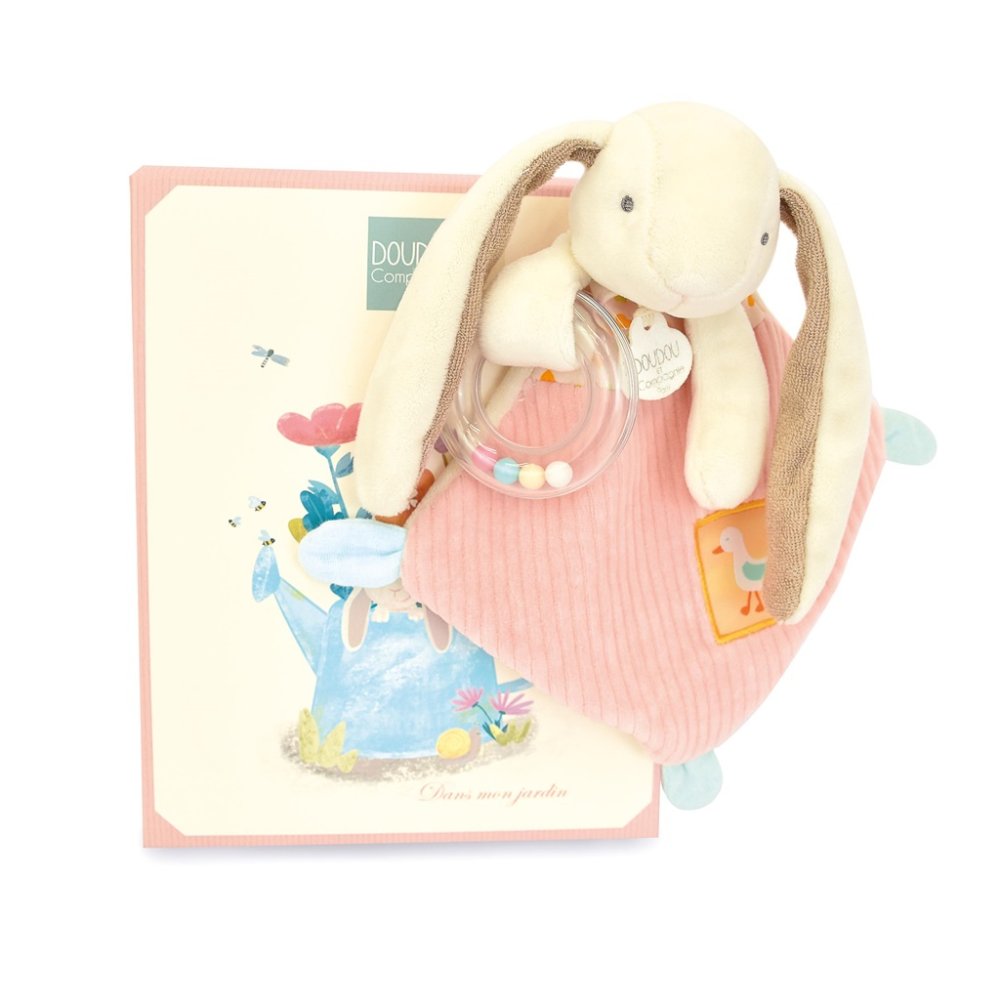 Doudou Dárková sada růžová Králíček Ciboulette s chrastítkem 21 cm