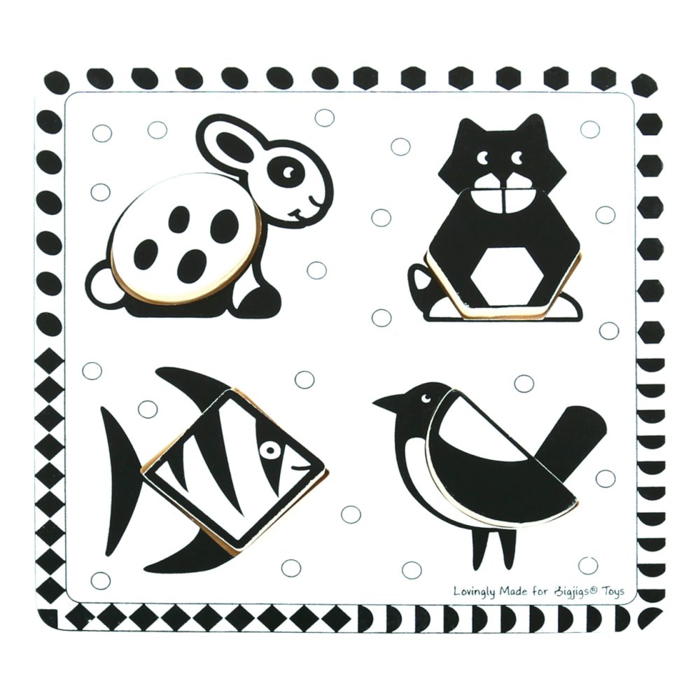 Bigjigs Toys Dřevěné vkládací puzzle černobílé tvary 2 (obrázek 3)