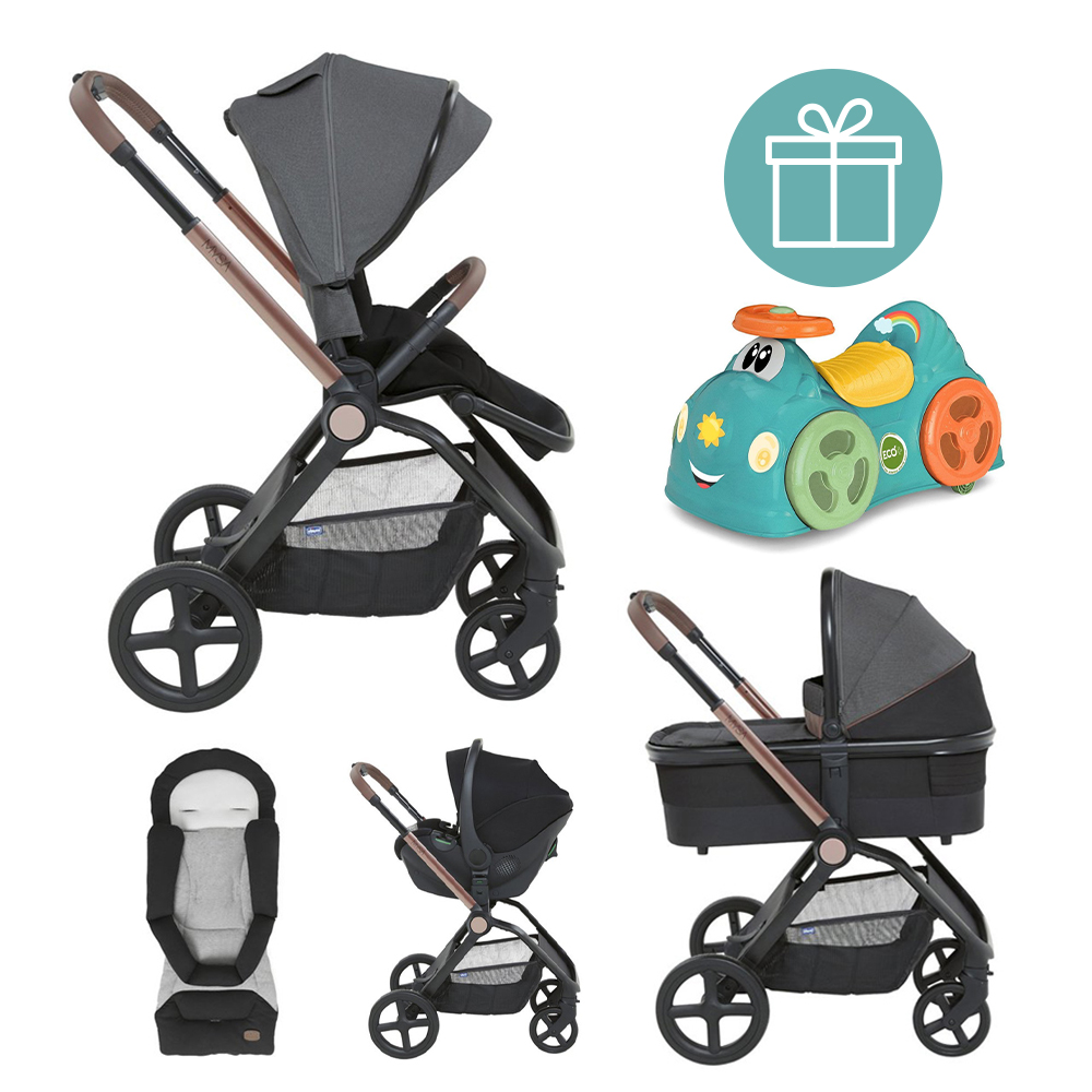 CHICCO Passeggino Combinato Mysa 3 In 1 Nero Satin + Sdraietta Chicco Allround IN OMAGGIO