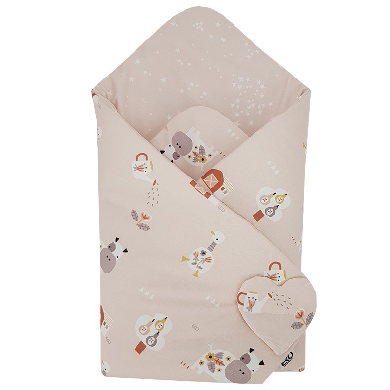 ECO Double-sided Cotton Swaddling Cloth My Farm Powder Pink 75x75 Cm