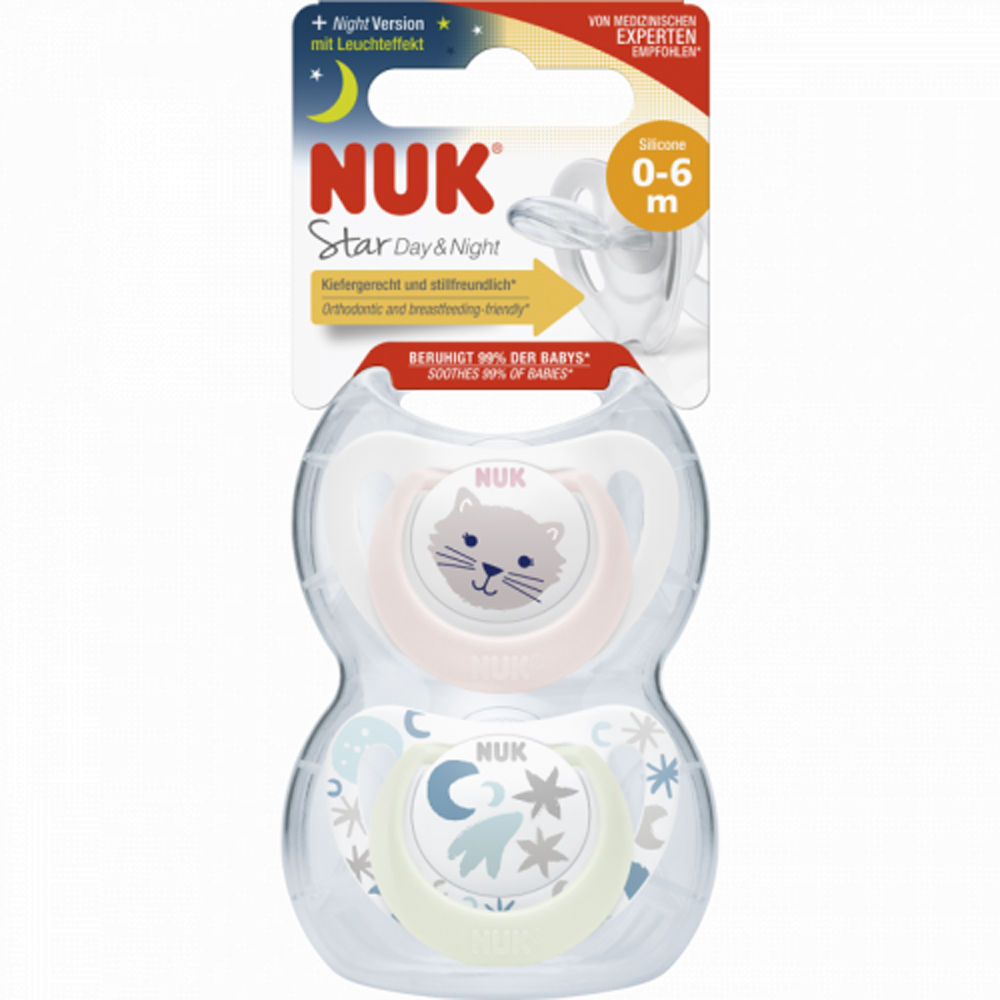 Ciuccio NUK Star Day & Night, SI, V1 (0-6 Mesi) Scatola Da 2 Pezzi Ragazza