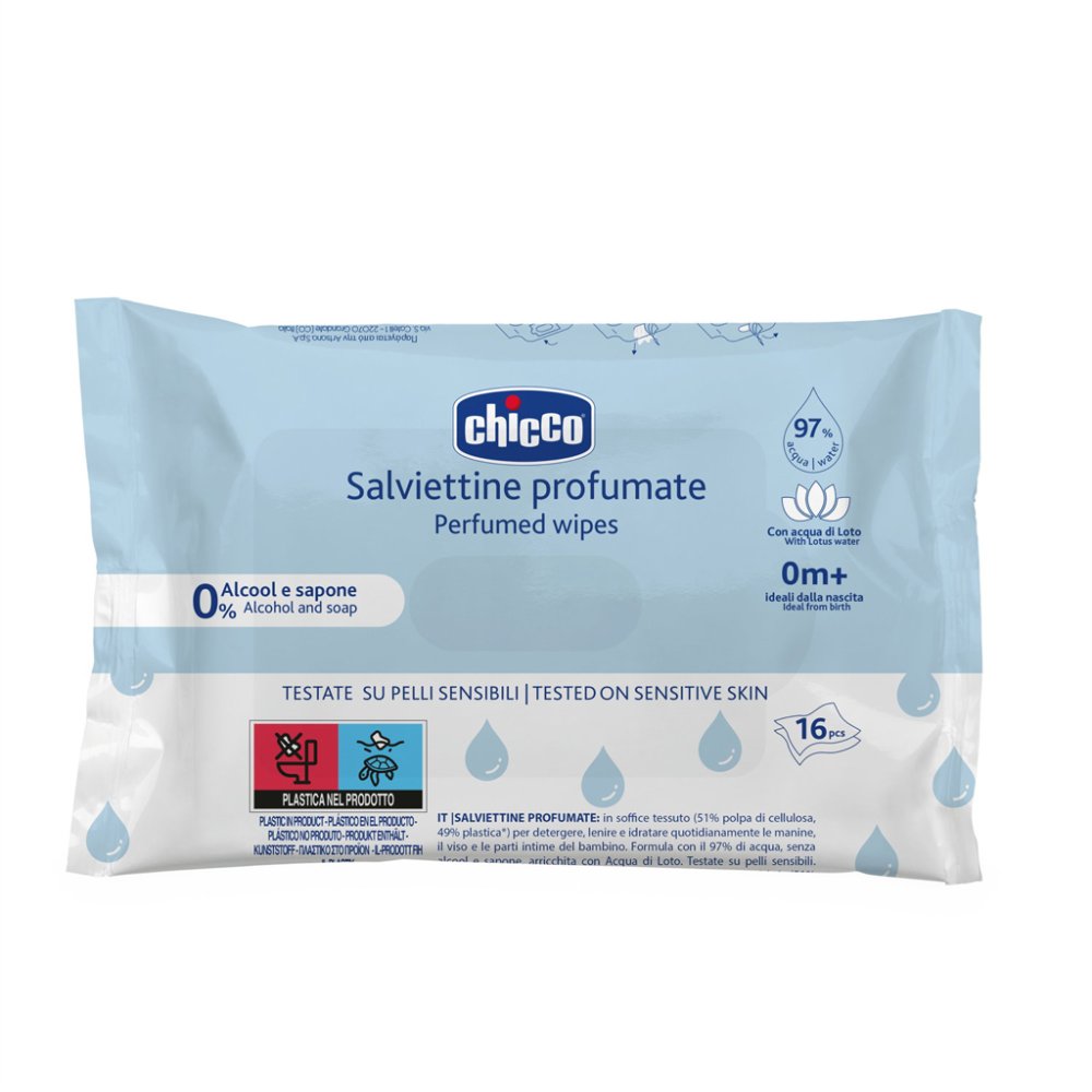 CHICCO Salviette Umidificate Per Bambini Delicatamente Profumate Da Borsetta 16 Pz