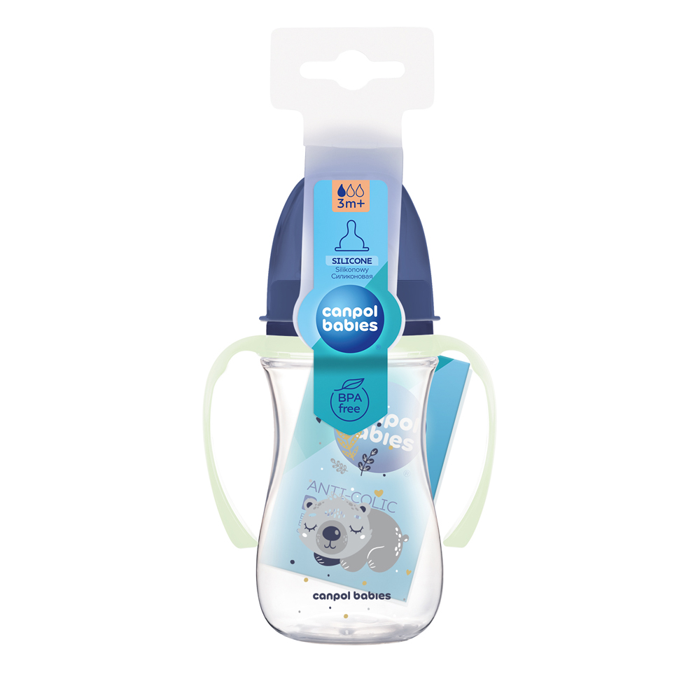 CANPOL BABIES Biberon Anti-colique Avec Poignées Lumineuses EasyStart Sleepy Koala 240ml Bleu