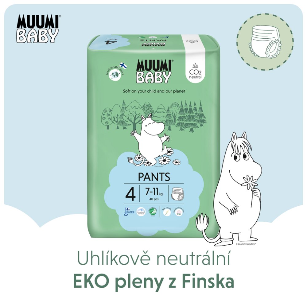 MUUMI Baby Pants 4 Maxi 7-11 Kg (40 Stück), Höschen-Öko-Windeln