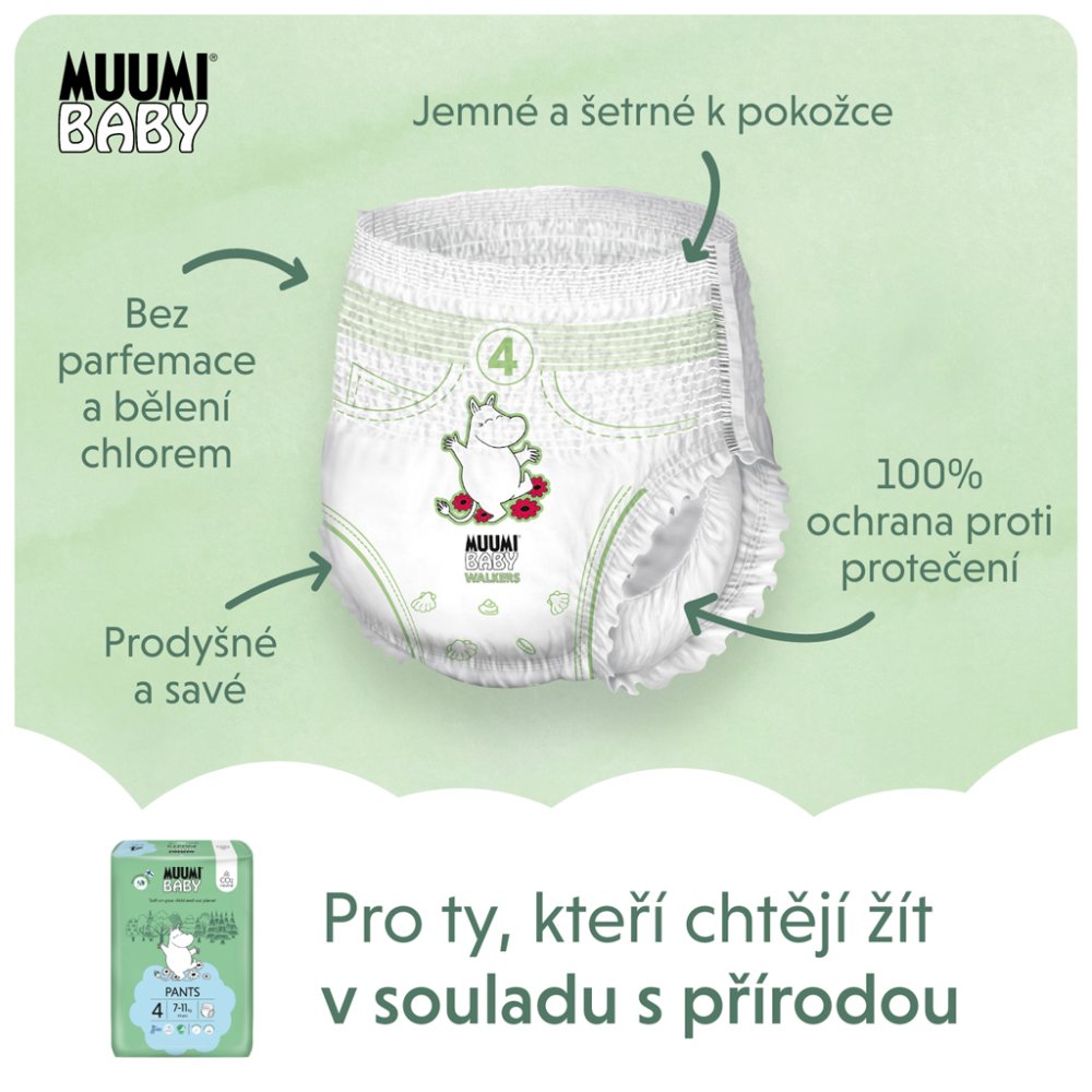 MUUMI Baby Pants 4 Maxi 7-11 Kg (120 Buc), Pachet Lunar De Scutece Ecologice