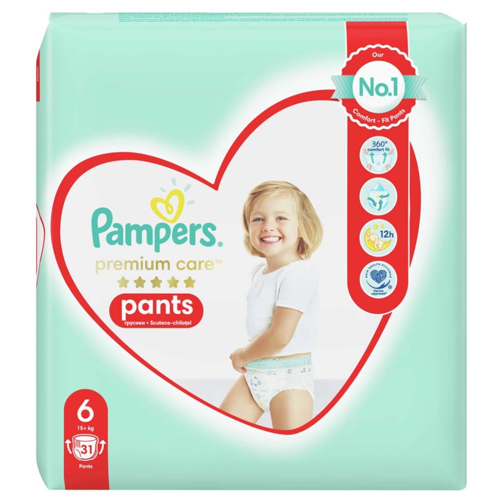 PAMPERS Premium Care Pants Kalhotky Plenkové Jednorázové 6 (16 Kg+) 31 Ks