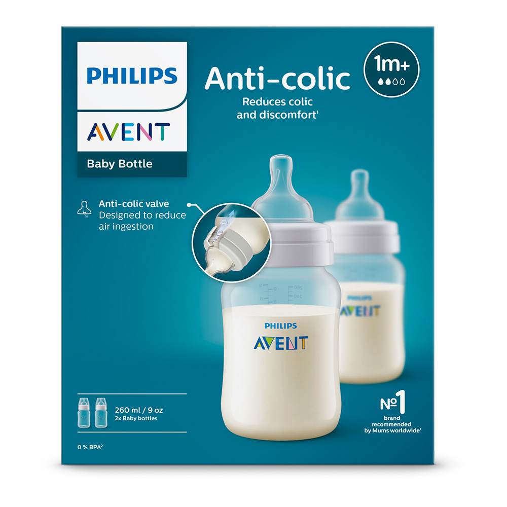 Philips AVENT Biberón Anticólicos 260ml, 1m+, 2uds