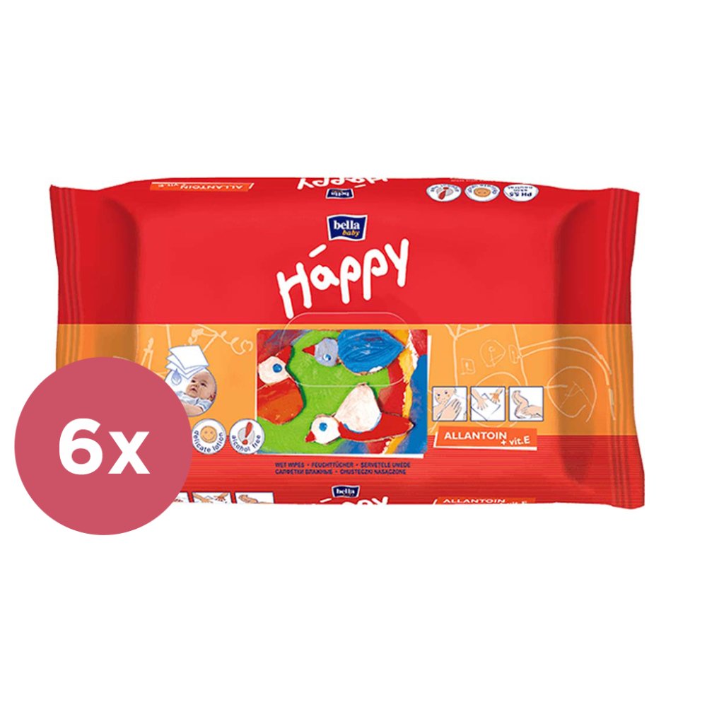 6x BELLA HAPPY BABY Våtservetter Med Vitamin E 64 St