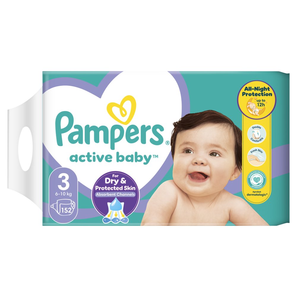 Couches Jetables PAMPERS Active Baby 3 (6-10 Kg) 152 Pièces - MEGA PACK