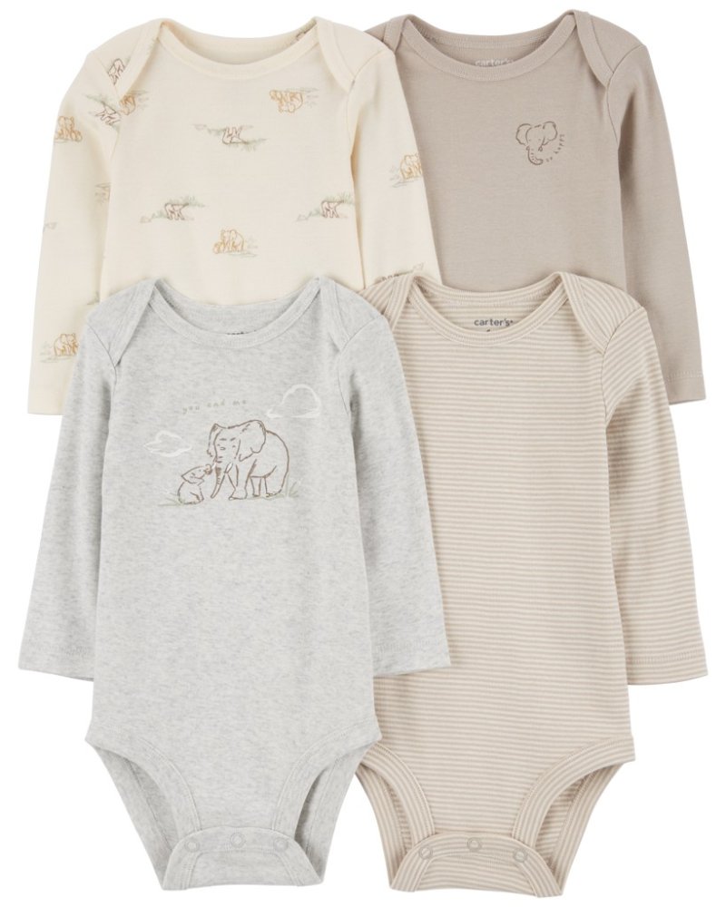 Body CARTER'S à manches longues Gris Éléphant neutre 4 pièces 3m/taille. 62