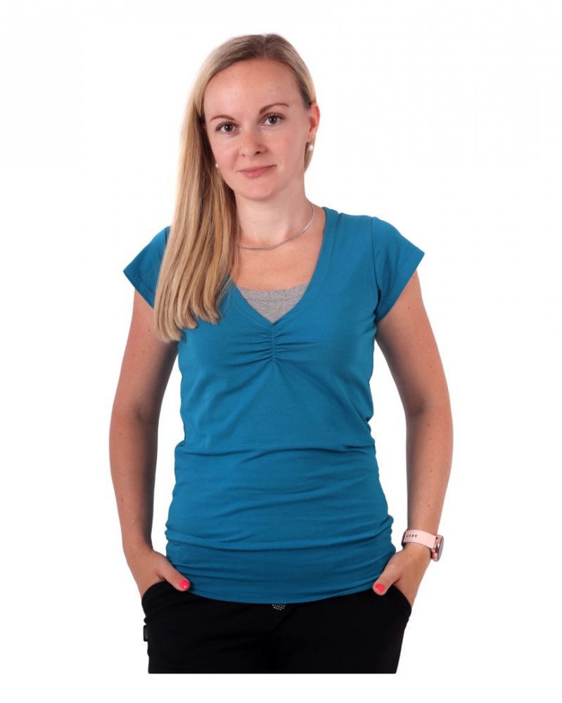 Chemise d'allaitement LEA, manches courtes, turquoise foncé L/XL