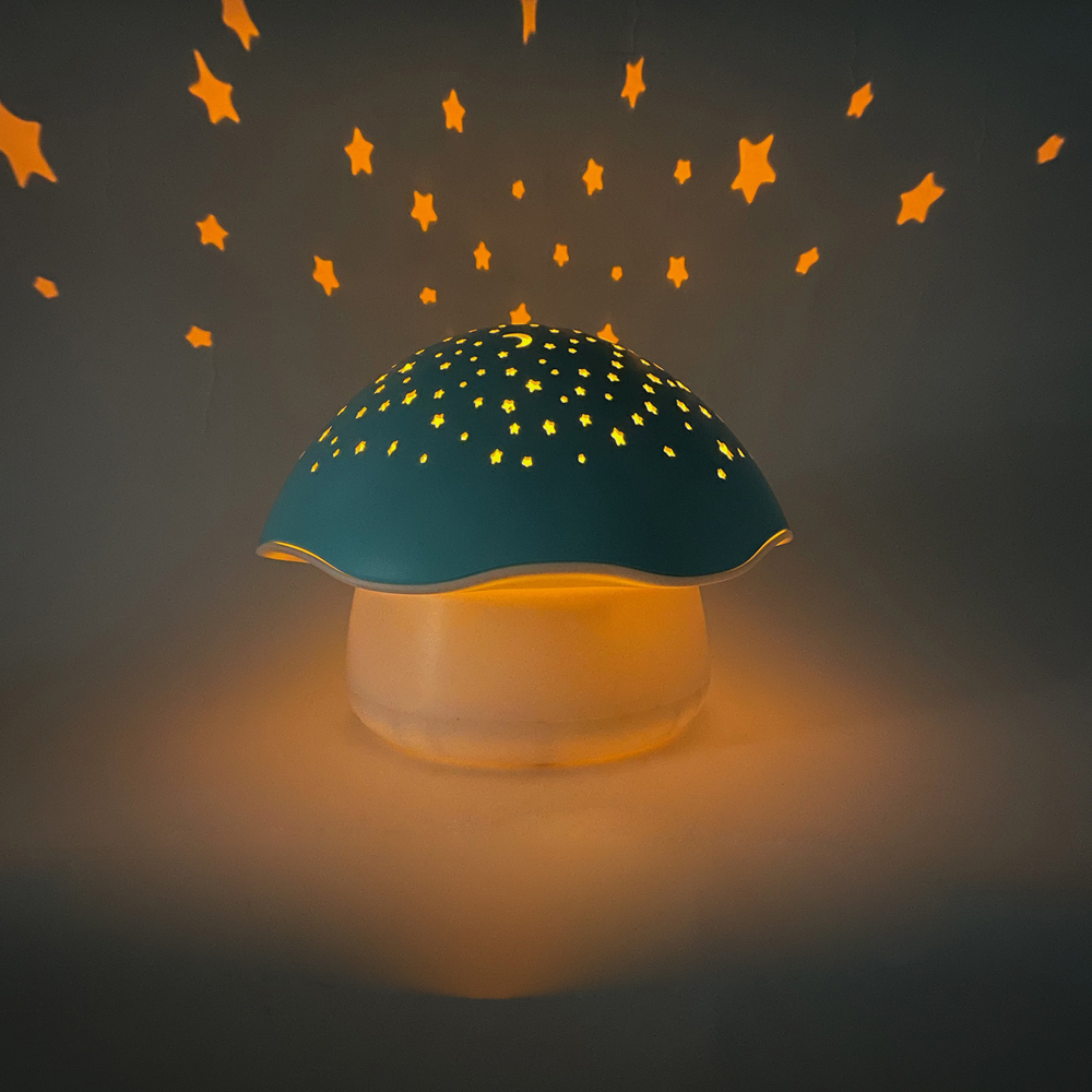 PABOBO Proiettore cielo notturno con rumore bianco e sensore pianto Star Mushroom Blue - immagine 4