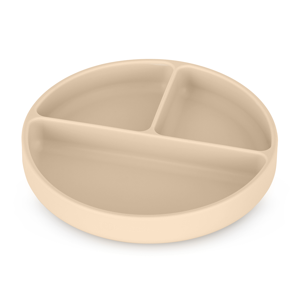 PETITE&MARS Assiette en silicone divisée ronde Take&Match Desert Sand 6m+
