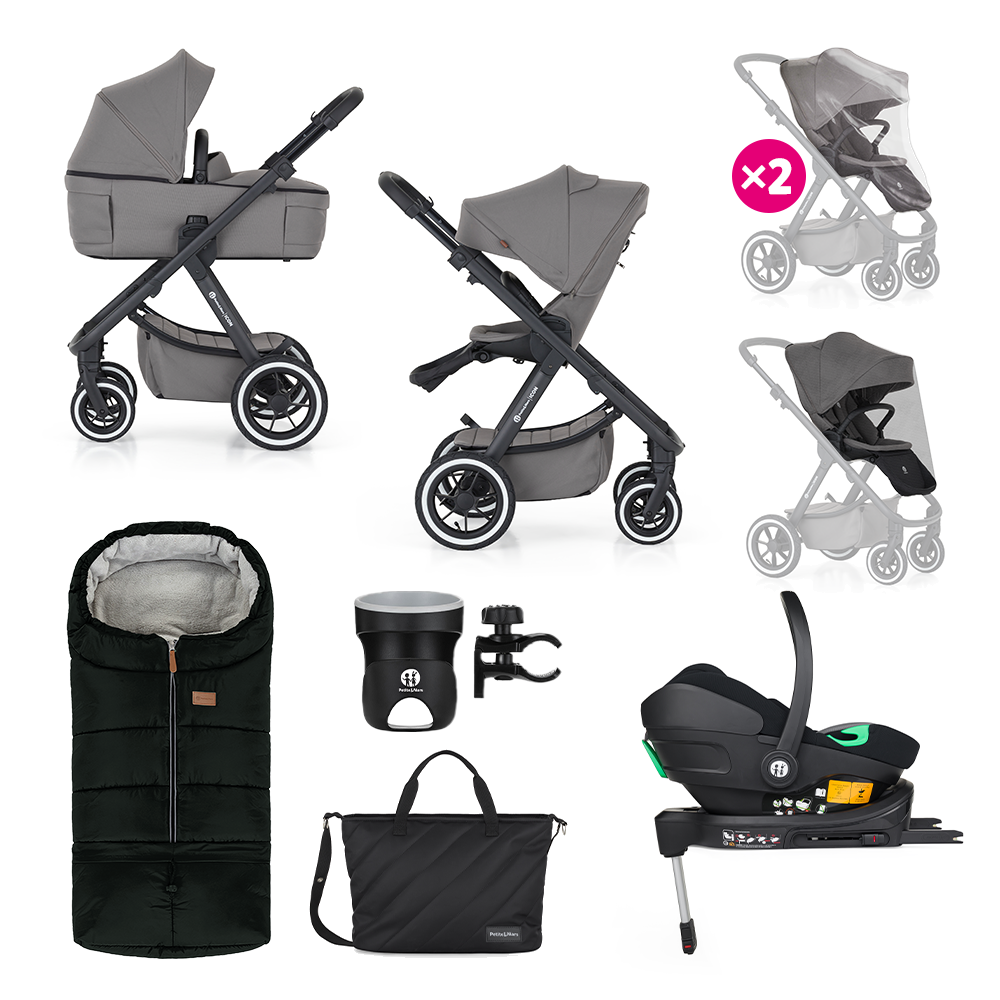 PETITE&MARS Wózek wielofunkcyjny ICON 2w1 Dove Grey XXL AIR + Core Pro i-Size Black Grey + Baza