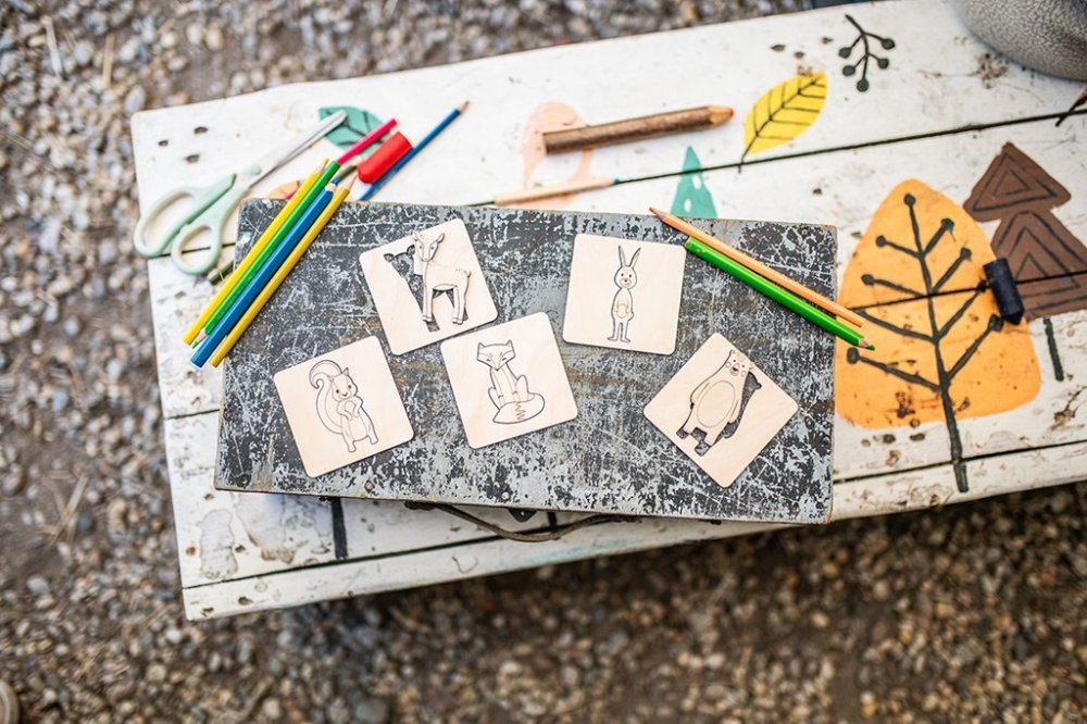 BeWooden Puzzle encajable de zorros 4 en 1 - Madriguera de zorros