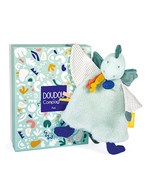 Doudou Coffret Cadeau - Doudou en peluche dinosaure vert 25 cm