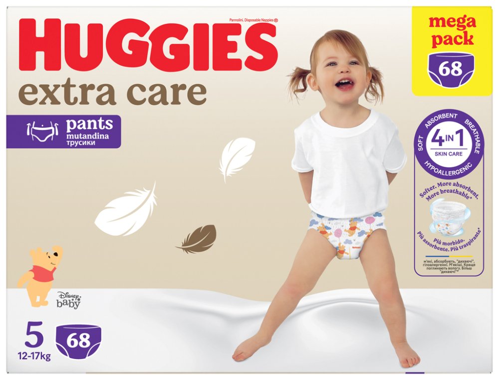 HUGGIES® Pañales-braguita desechables Extra Care Pants talla 5 (12-17 kg), 68 unidades CAJA
