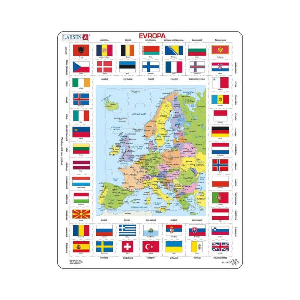 Larsen Puzzle éducatif Europe Carte et drapeaux 70 pièces
