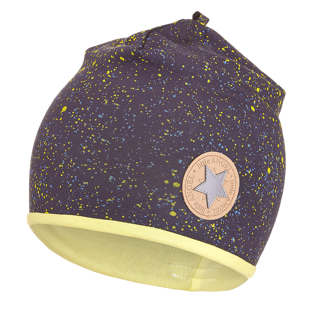 Bonnet doublé Outlast® - bleu foncé motif/citron 3 | 42-44 cm