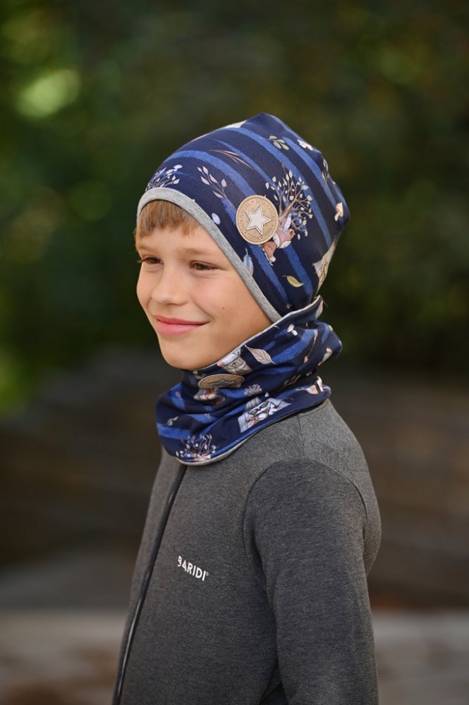 Bonnet doublé Outlast® - animaux bleu foncé tipi/chiné gris 3 | 42-44 cm – Image 3