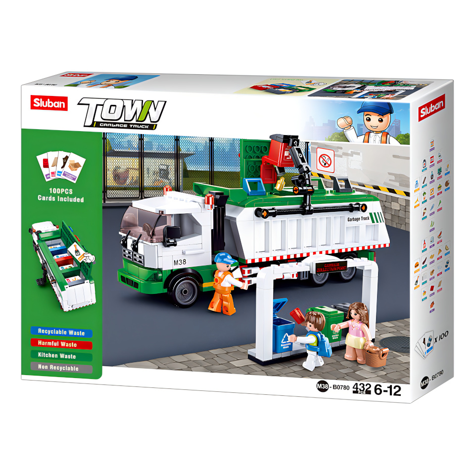 Sluban Town M38-B0780 Popelářský recyklační vůz + hra s kartami (obrázek 5)