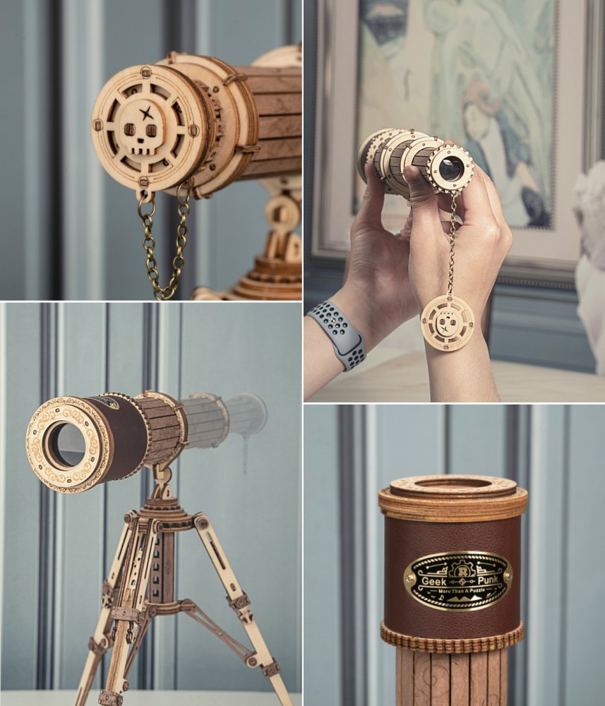 RoboTime 3D dřevěná mechanická skládačka Pirátský dalekohled (obrázek 11)