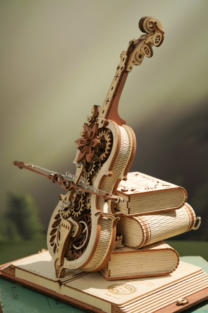 RoboTime 3D dřevěná skládačka hrací skříňky Kouzelné violoncello (mechanický pohon) (obrázek 8)