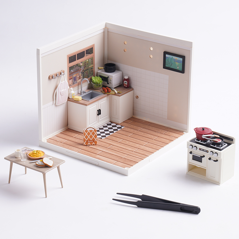 RoboTime 3D dřevěná skládačka Miniatura domečku Kuchyňka Happy Meals (obrázek 5)