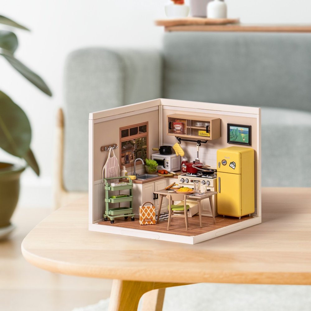 RoboTime 3D dřevěná skládačka Miniatura domečku Kuchyňka Happy Meals (obrázek 8)