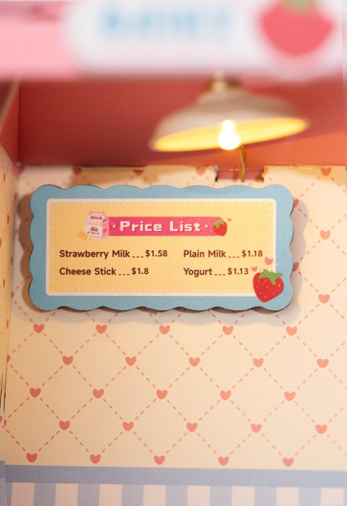 RoboTime 3D dřevěná skládačka Miniatura domečku Mléčný bar Strawberry (obrázek 4)