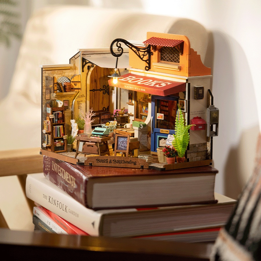 RoboTime 3D dřevěná skládačka Miniatura domečku Knihkupectví na rohu (obrázek 11)