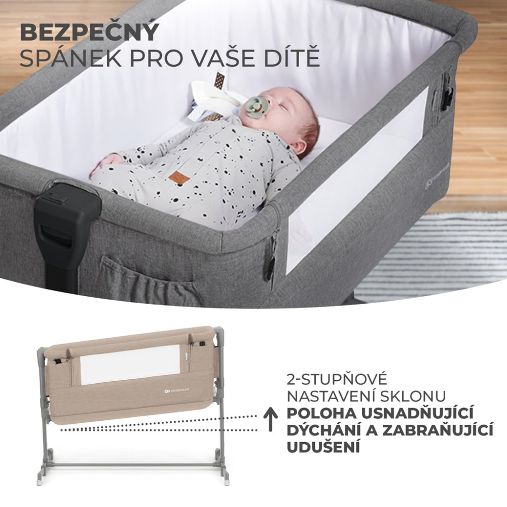 KINDERKRAFT Postýlka Dětská Polohovatelná Neste Grow Beige