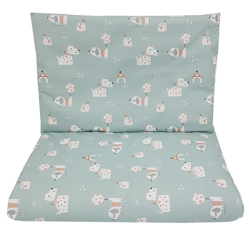 Linge De Lit ECO 2 Pièces En Coton Imprimé Chiens Menthe 40x60 Cm, 90x120 Cm