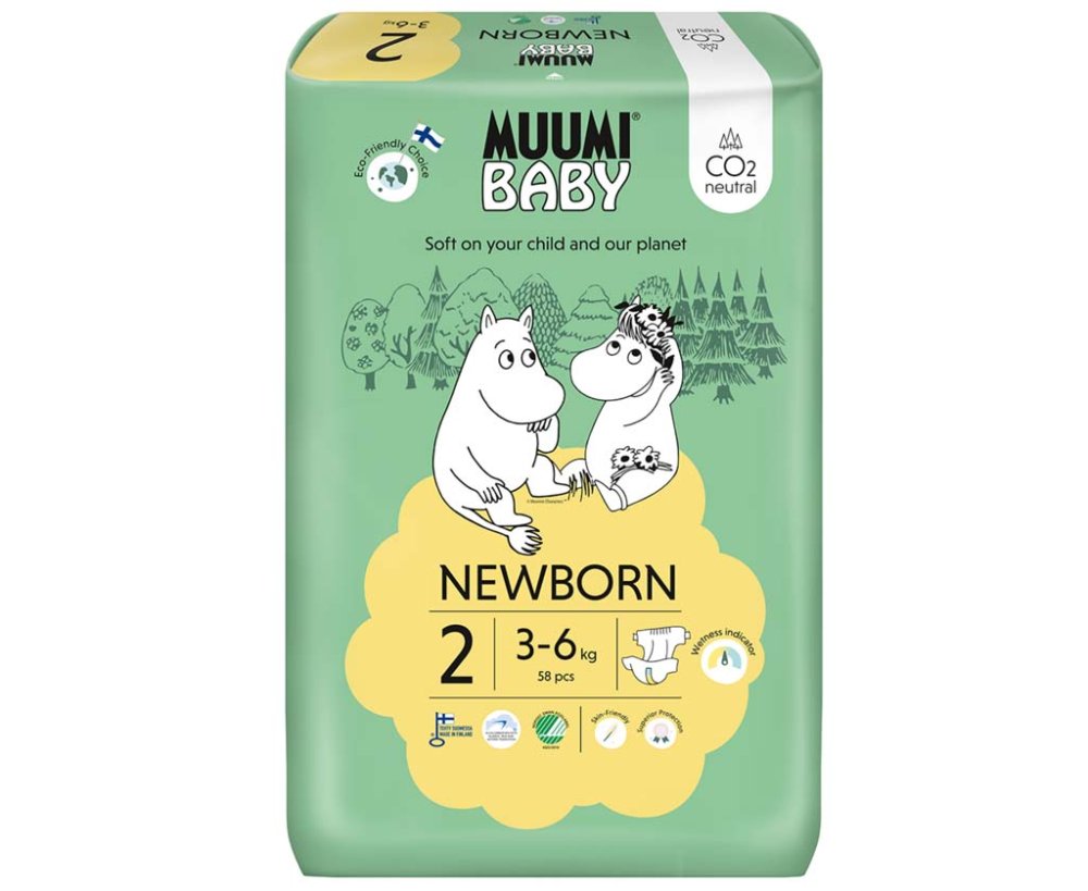 MUUMI Baby 2 Nou-născut 3-6 Kg (58 Buc), Scutece Eco