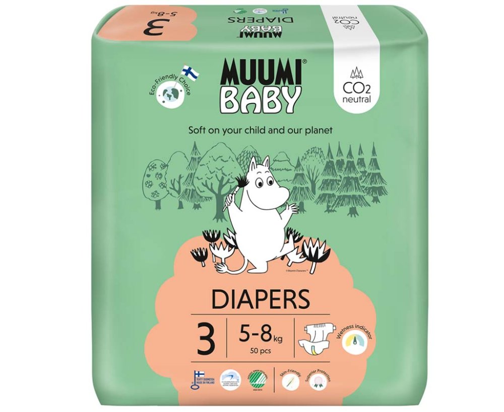 MUUMI Baby 3 Midi 5-8 kg (50 pièces), couches écologiques
