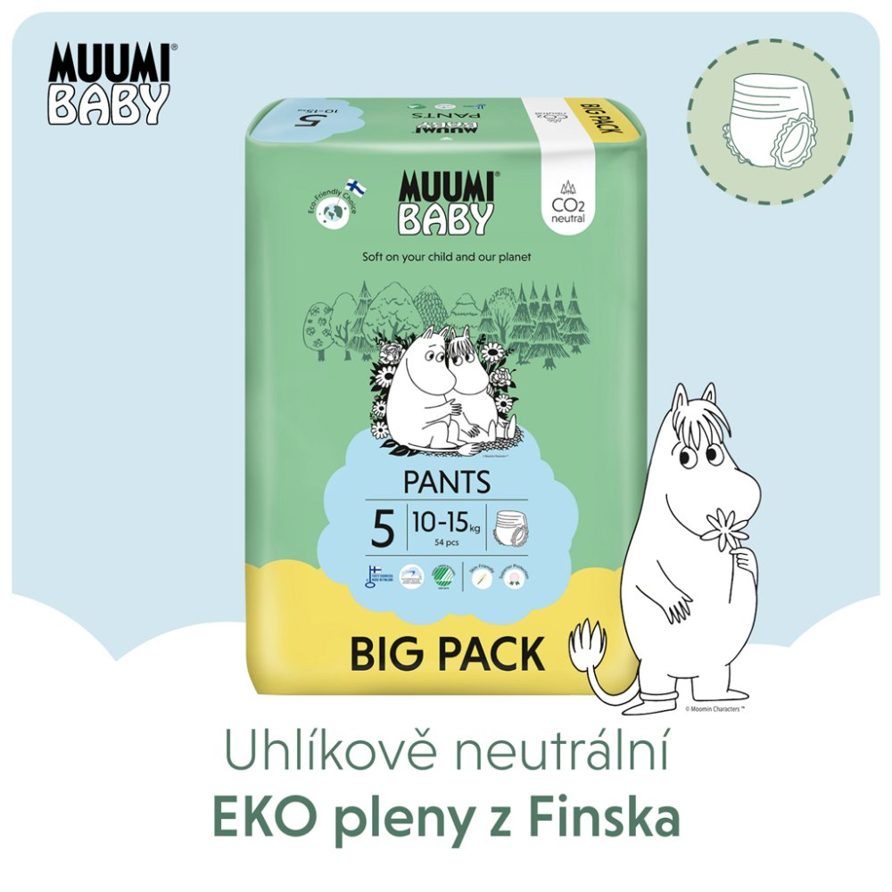 MUUMI Baby Pants 5 Maxi+ 10-15 Kg (54 Buc), Scutece Eco Chiloți