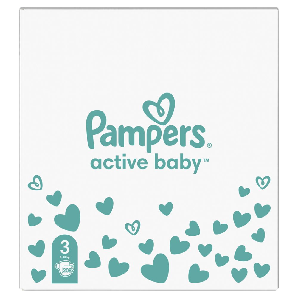 PAMPERS Active Baby Pañales Desechables 3 (6-10 Kg) 208uds - STOCK MENSUAL