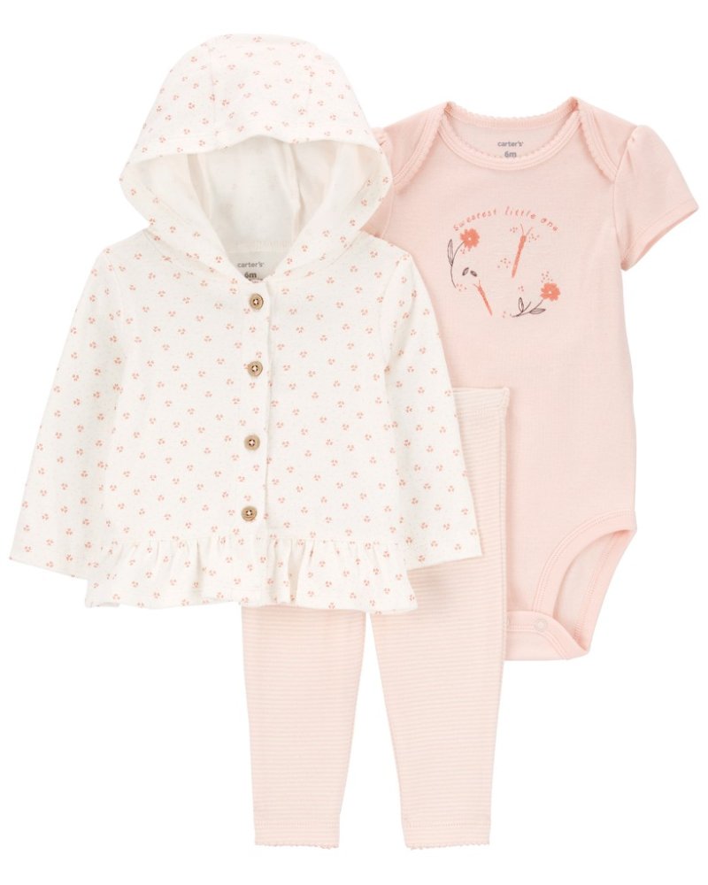 Ensemble 3 pièces CARTER'S sweat-shirt, body, short manche, leggings Rose Floral fille MFL 9m/taille. 74