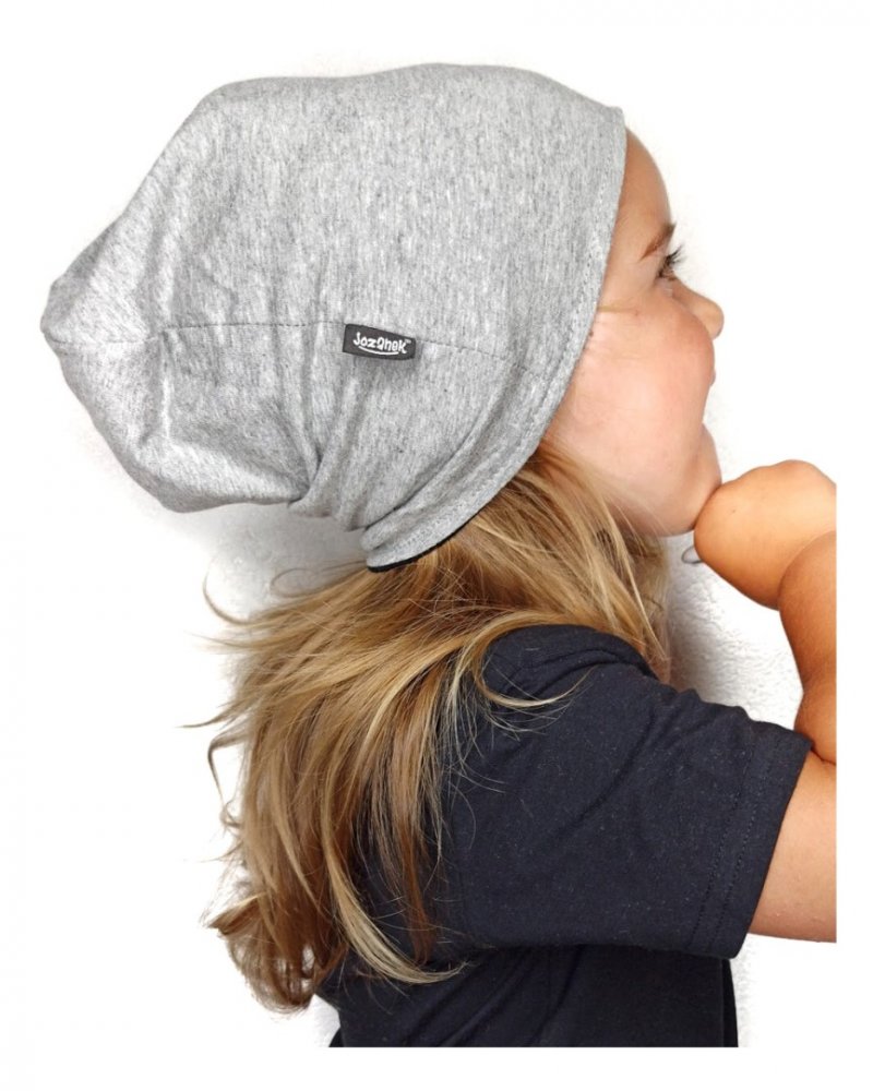 Berretto da bambino in cotone, reversibile, nero+grigio M (4-14 let)