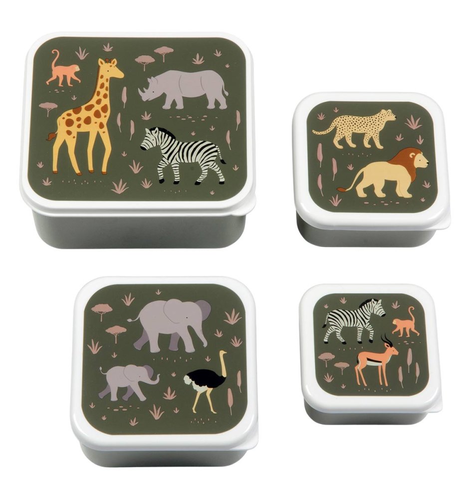 A Little Lovely Company - Set di quattro contenitori per snack - Animali della savana
