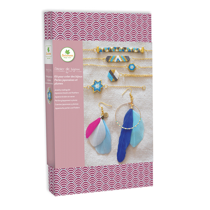 Produzione di gioielli - Gioielli di perline giapponesi e orecchini con piume.