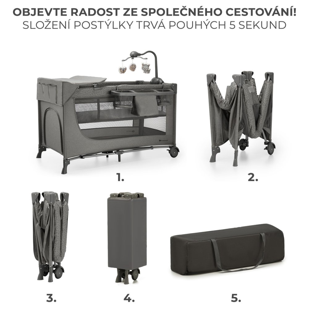 KINDERKRAFT Lettino da viaggio Joy 2 con accessori Dark grey - immagine 4